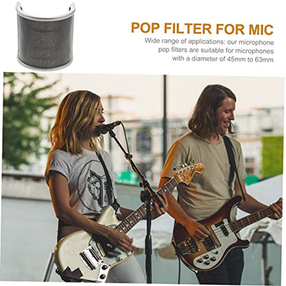Microphone Pop Filter Silver Metal Mesh Screen for Singing Use | Elastic Band and Inner Rubber Ring, Layered Plastic Cotton Metal Build, Easy to Assemble, Suited to Speech