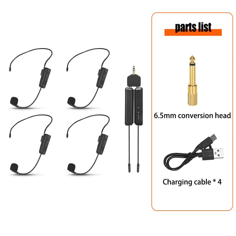 Wireless Microphone System for 4 People,2.4G Wireless Headset Mics and Handheld Mics 2 in 1,Ideal for Speakers,Voice Amplifier,PA System,Teacher,Tour Guides,Fitness Instructor