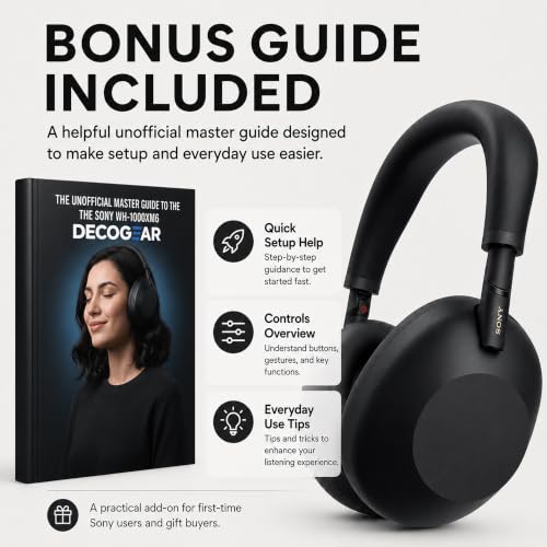 Sony WH-1000XM6 The Best Noise Canceling Wireless Headphones, HD NC Processor QN3, 12 Microphones, Adaptive NC Optimizer, Mastered by Engineers, Studio-Quality, 30-Hour Battery with Deco Guide Bundle - color: Obsidian