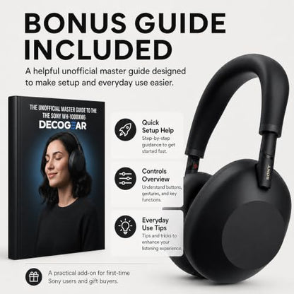 Sony WH-1000XM6 The Best Noise Canceling Wireless Headphones, HD NC Processor QN3, 12 Microphones, Adaptive NC Optimizer, Mastered by Engineers, Studio-Quality, 30-Hour Battery with Deco Guide Bundle - color: Obsidian