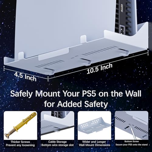 PS5 Wall Mount Kit with Charging Station, Compatible with PlayStation 5/Slim/Pro Disc & Digital Version, Dual Use Charging Station with Multi-Mode RGB Light, White
