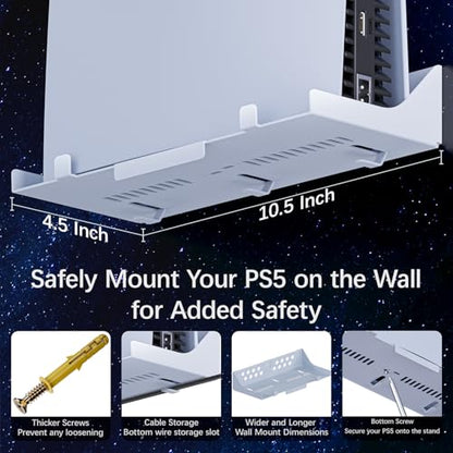 PS5 Wall Mount Kit with Charging Station, Compatible with PlayStation 5/Slim/Pro Disc & Digital Version, Dual Use Charging Station with Multi-Mode RGB Light, White