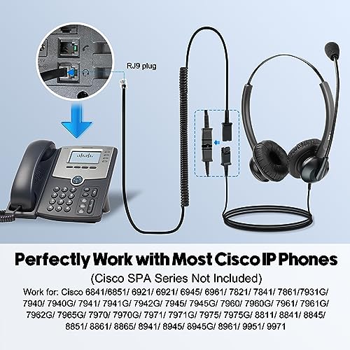 MKJ Headset for Cisco Phones Dual Ear Landline Headset with Noise Cancelling Microphone for Cisco Telephone CP-7821 7841 7941G 7942G 7945G 7960 7961G 7962G 7965G 7971G 7975G 8841 8865 9971 - color: Basic Duo Headset