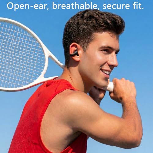 Open Ear Earbuds, Wireless Bluetooth with Clip-on Cuff Design, IPX4, 20+ Hours Battery (Black)