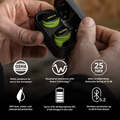 ISOtunes Free Aware Bluetooth Hearing Protection, OSHA Compliant Earbuds | True wireless earbuds, Audio Passthrough Technology, level-dependent listening, compact in-ear design