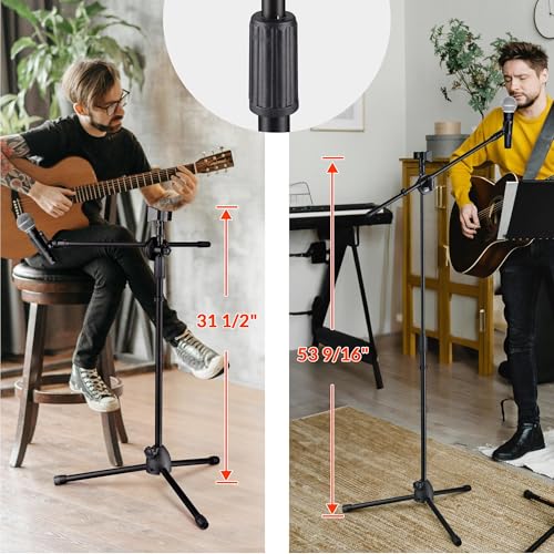Yescom Microphone Stand Boom Arm Floor Tripod Dual Mic Clip 31"-53" - size: Basic-2 Mic Clips