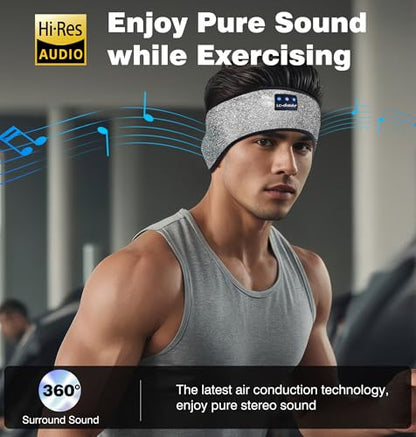 LC-dolida Sleep Headphones Wireless Bluetooth Headband Headphones for Sleeping Music Band Cozy Sleep Mask with Thin HD Stereo Speakers Perfect for Side Sleepers(Sliver) - color: Sliver
