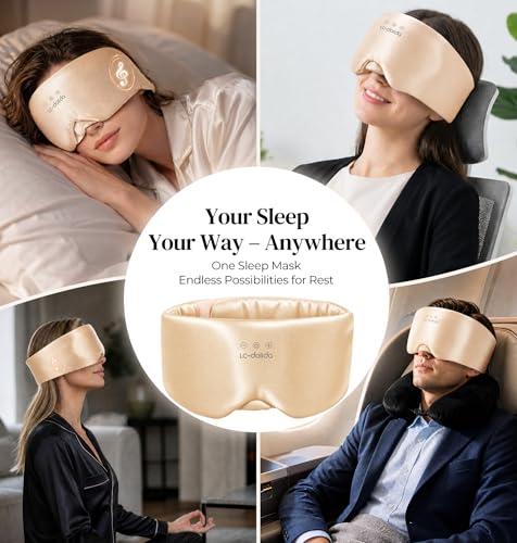 LC-dolida 3D Silk Bluetooth Sleep Mask, Mulberry Silk Sleep Mask with Bluetooth Headphones, Bluetooth Eye Sleep Mask for Side Sleepers, Total Blackout Bluetooth Eye Mask for Women Men, Champagne - color: Champagne