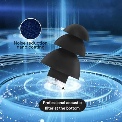 Ear Plugs for Sleeping Noise Cancelling Reusable Comfortable Silicone Earplugs,3 Pairs High Fidelity Concert Earplugs Noise Reduction Earplugs for Music Festivals, DJs, Musicians with 2 Travel Covers