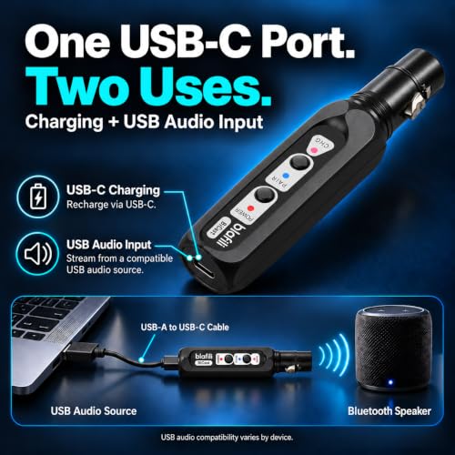 Bicast Bluetooth Transmitter, XLR Audio Input & 2-Device Pairing