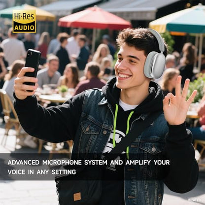 Freepods Over-Ear Bluetooth Headphones with Mic,120 Hour Playtime Active Noise Cancelling,Hi-Res Audio,Wireless ANC Headset, Android Compatible - Silver - color: Silver