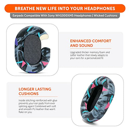 WC PadZ XM5 - Premium Replacement Earpads Compatible with Sony WH-1000XM5 | Made by Wicked Cushions | Soft PU Leather, Extra Thick, Noise-Isolating Memory Foam | 90s Black - color: 90s Black