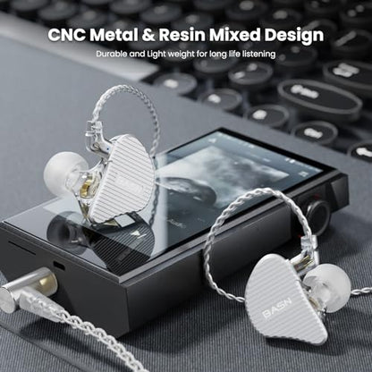 BASN Mix-PD in Ear Monitor,Planar Driver+Dynamic Driver 2-Pin Cable,Silver | Two Mixed Drivers IEM with CNC Crafted Metal Cover, Wired Detachable 0.78mm 2-Pin Silver Plated OFC Cable for Musicians - color: Silver