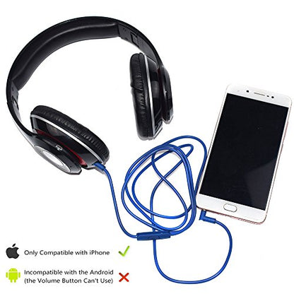 Solo Replacement 3.5mm Audio Cable Cord Wire with In-line Remote Microphone Compatible with Beats by Dr Dre Headphones Solo/Studio/Pro/Detox/Wireless/Mixr/Executive/Pill Suppot IOS System (Blue) - color: Blue