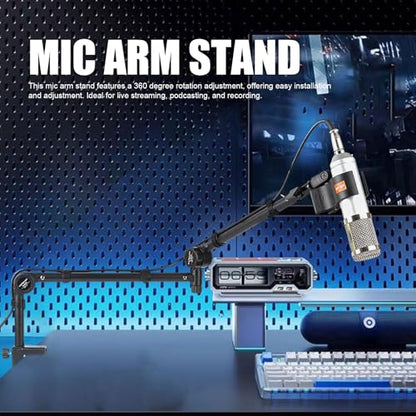 EBTOOLS Microphone Arm Stand, 360 Degree Rotation Zinc Alloy Suspension Boom Arm with 3/8 5/8 Thread Adapter and Cable Management, for Condenser Dynamic Mics Podcast Live Streaming