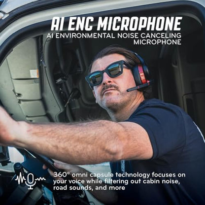 RoadWarrior RW3 Bluetooth Trucker Headset - 105dB 40mm Speaker AI ENC Mic | Noise Cancelling, 50+ Hour Battery Life, 180ft Wireless Range, ANC Audio, IP54 Rugged with Voice Control, Over-Ear Fit