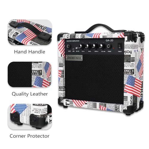 20W Electric Guitar Amplifier Flag Amp Practice Small Portable Travel Mini with Headphone Jack Aux Distortion Gain Treble Bass Volume With 3 Meters Cable Audio Adapter Picks Aux Cable Earphone - color: Flag