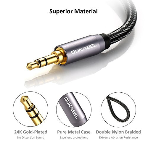 Top Series Audio Cable 8 Feet (2.4 Meters) - Shielded Aux Cable Cord 3.5mm Male to Male Stereo Auxiliary Cable Cord/Crystal-Nylon Braided / 24K Gold Plated / 99.99% 4N OFC Conductor | 24K Gold Plated Conductor Auxiliary Cable with Stereo Sound for Car Hea