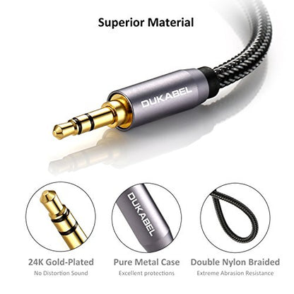Top Series Audio Cable 8 Feet (2.4 Meters) - Shielded Aux Cable Cord 3.5mm Male to Male Stereo Auxiliary Cable Cord/Crystal-Nylon Braided / 24K Gold Plated / 99.99% 4N OFC Conductor | 24K Gold Plated Conductor Auxiliary Cable with Stereo Sound for Car Hea