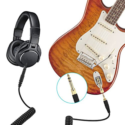 ATH-M50x Replacement Cable, Coiled Aux Cord Compatible with Audio-Technica ATH-M40x ATH-M50x ATH-M60x ATH-M70x Headphones with 6.35mm Adapter(4ft extends to 10ft)