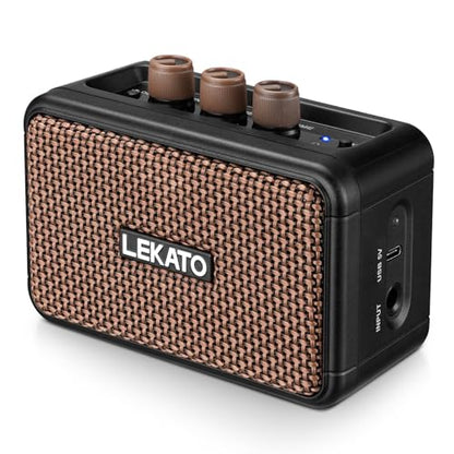 LEKATO Mini Guitar Amplifier, Dual Speakers 5W, Rechargeable Electric Guitar Amp Bluetooth with Clean Overdrive, 6H Working, Headphone Jack, Portable Small Amp for Practice AG-04 (Brown) - color: Brown