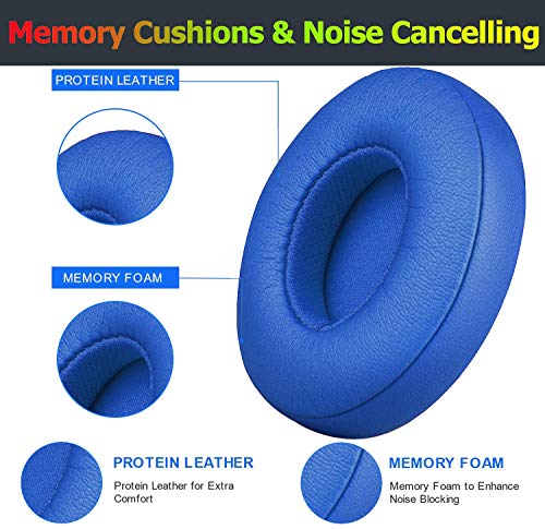 Beats Solo 3 Ear Pads Replacement, BUTIAO Soft Protein Leather Memory Foam Headphone Earpads Ear Cushions Pad for Beats by Dre Solo 3 Wireless & Solo 2 Wireless Over Ear Headsets (Blue) - color: Blue