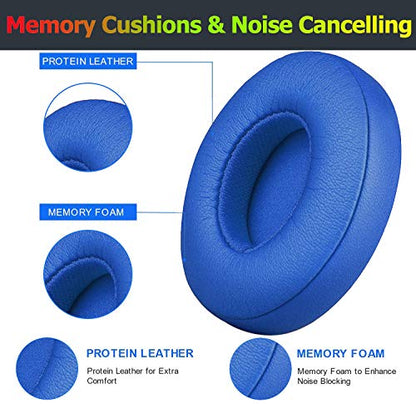 Beats Solo 3 Ear Pads Replacement, BUTIAO Soft Protein Leather Memory Foam Headphone Earpads Ear Cushions Pad for Beats by Dre Solo 3 Wireless & Solo 2 Wireless Over Ear Headsets (Blue) - color: Blue
