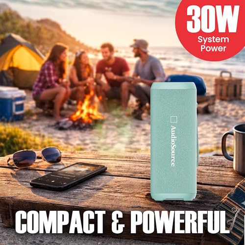 Audiosource Portable Bluetooth Speaker, 30W Loud Sound, Dual Passive Radiators for Deep Bass, Bluetooth 5.4, Auracast Multi-Speaker Pairing, IP67 Waterproof, 200ft Range, 12H Battery (Sea Foam) - color: Sea Foam