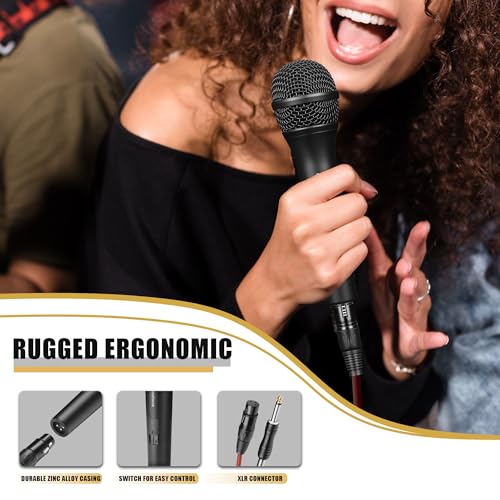 Professional Dynamic Microphone for Singing Karaoke Microphone with 16ft XLR to 1/4'' Audio Cable, Vocal Handheld Mic for Podcast Mixer Amplifier PA System - color: Black