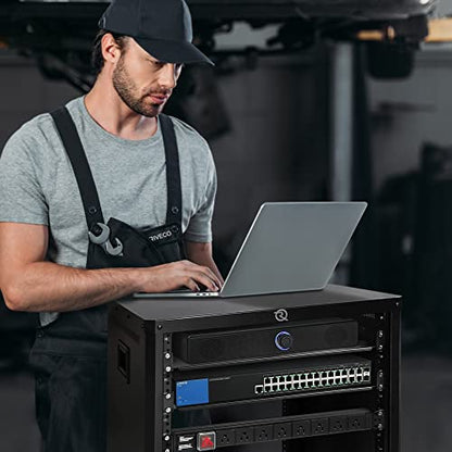 RIVECO 15U Network & Audio Rack with Feet & Wheels, Obtuse Angel Server Rack Cabinet, Rolling Studio Rack Case with Adjustable Depth Rails for 19" Stereo Recording & IT Equipment Mounting 1PCS - size: 15U
