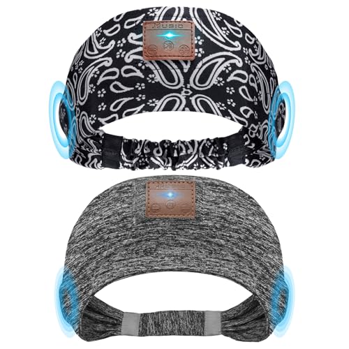 2-Pack Sleeping Headphones, Headband Headphones with Thin Speakers - color: Gray&Pattern Black