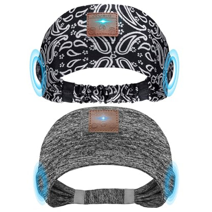 2-Pack Sleeping Headphones, Headband Headphones with Thin Speakers - color: Gray&Pattern Black