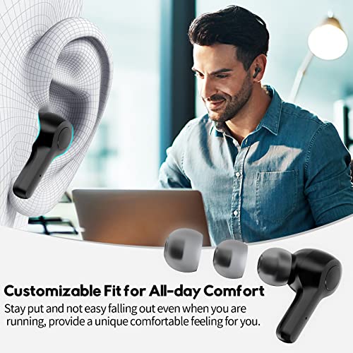 MOZOTER Bluetooth 5.3 Wireless Earbuds,Deep Bass Loud Sound Clear Call Noise Cancelling with 4 Microphones in-Ear Headphones with Wireless Charging Case Compatible for iPhone Android,Workout - color: Black