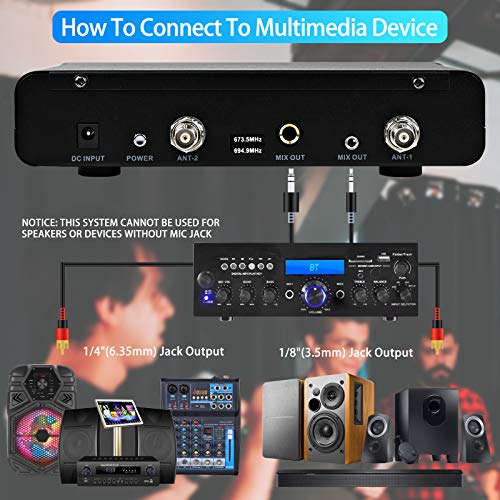 J10 Wireless Microphone Karaoke System Rechargeable, UHF Metal Cordless Microphone Handheld with Volume Echo Treble BASS Control and Receiver Box for Singing Karaoke Speech Meeting