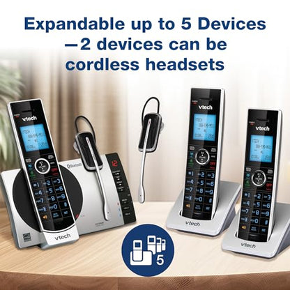 VTech-Cordless Phone with Answering Machine with DECT 6.0 Headset, Bluetooth, Connect to Cell, Caller ID/Call Waiting, Handset Intercom,1,000 Name & Number Phonebook -DS6771-2 Silver/Black - size: Handset + Headset, style: Handset + Headset