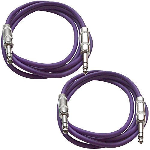 Seismic Audio - SATRX-3-2 Pack of 3' 1/4" TRS Male to 1/4" TRS Male Patch Cables - Balanced - 3 Foot Patch Cord - Purple and Purple - color: Purple and Purple