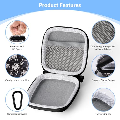 Unique Patterned Portable EVA Earbud Case with Carabiner | Printed Earbud Holder With Sturdy Carabiner, Multi-Use Storage For Earphones, Headphones, SD Cards & Small Electronic Chips - color: Black and white pattern