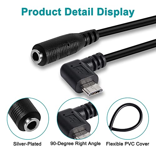 MEIRIYFA Micro USB Male to AUX 3.5mm Audio Cable Cord Right Angled | 1/8" 4 Pole TRRS Female to Micro USB 5pin Male Adapter for Headset Active Clip Mic Microphone 2Pack- 15cm