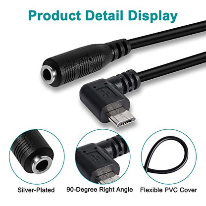 MEIRIYFA Micro USB Male to AUX 3.5mm Audio Cable Cord Right Angled | 1/8" 4 Pole TRRS Female to Micro USB 5pin Male Adapter for Headset Active Clip Mic Microphone 2Pack- 15cm