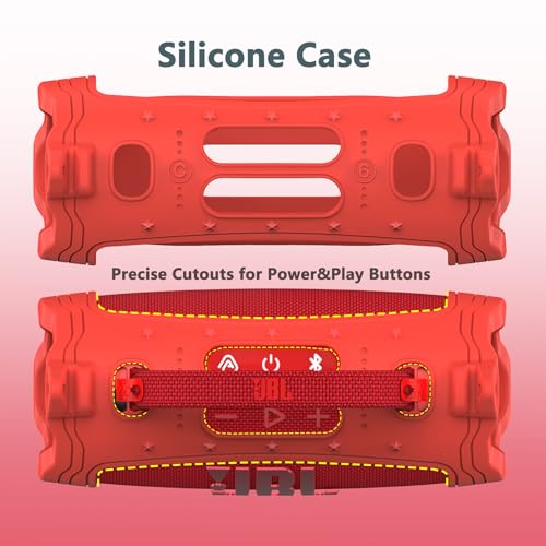 JCHPINE Silicone Cover and Carrying Case for JBL Charge 6 Bluetooth Speaker | Accessories for JBL Charge 6 AI Sound Bluetooth Speaker Protective Cases with Shoulder Strap (Red) - color: Red