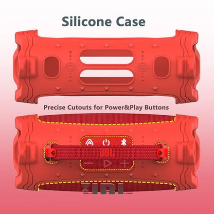 JCHPINE Silicone Cover and Carrying Case for JBL Charge 6 Bluetooth Speaker | Accessories for JBL Charge 6 AI Sound Bluetooth Speaker Protective Cases with Shoulder Strap (Red) - color: Red