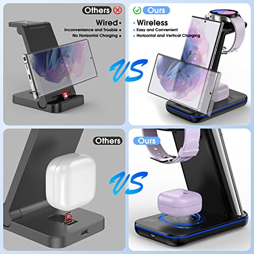 Wireless Charging Station for Samsung/Android, Fast Wireless Watch Charger Station Compatible for Samsung Galaxy S26 Ultra/S25/S24+/Z Flip 7/6 Fold 7/6, Watch8/7/Pro/Active 2 Galaxy Buds3/2 Pro(Black) - color: Black