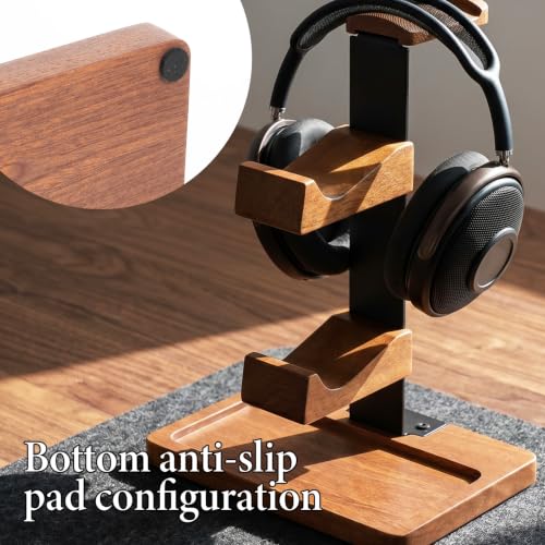 Wooden Headphone and Controller Stand, Wood Controller Stand | Brown Game Controller Holder Durable Headphone Stand with Controller Holder and Storage Base for Game Lover, Game Room Decor