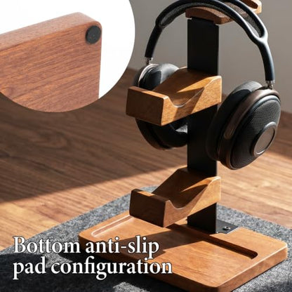 Wooden Headphone and Controller Stand, Wood Controller Stand | Brown Game Controller Holder Durable Headphone Stand with Controller Holder and Storage Base for Game Lover, Game Room Decor