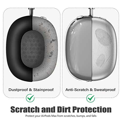 4 in 1 Set Case for AirPods Max Headphones, Clear Soft TPU Anti-Scratch Protective Case Cover, No Yellowing Transparent Accessories for Apple AirPods Max (2024 USB-C /2020 Lightning)-Clear Black - color: E-Black