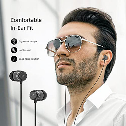 SoundMAGIC E11 Wired Earbuds No Microphone HiFi Stereo Earphones Noise Isolating in Ear Headphones Powerful Bass Tangle Free Cord Black | Balanced precise sound, rich bass, full aluminum housing, passive noise isolation, ergonomic seat - color: Black