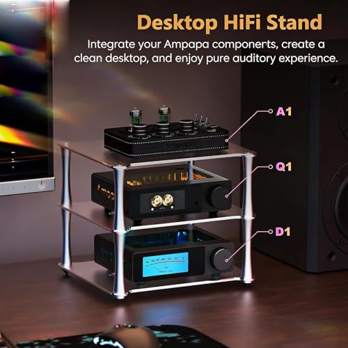 HiFi Audio Rack - 3 Tier Mini Desktop Component Rack with Vented Holes, Aluminum Alloy for DAC Amplifiers and Audio Equipment