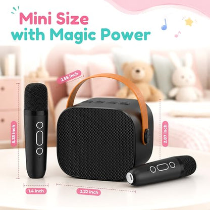 Karaoke Machine for Kids Boys, 2 Mics with Voice Changer, Black | Rechargeable,Portable,Bluetooth,TF Card,Headphone Jack,Sing Toy,Gift for Boys