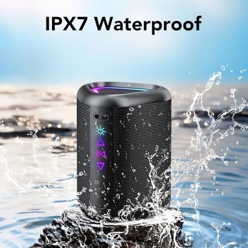 aowoka Bluetooth Speaker, 2025 Portable Wireless Speakers with Led Light, Bluetooth 5.4, 24H Playtime, Enhanced Bass, IPX7 Waterproof, Outdoor Speaker for Travel, Sport, Party, Biking.