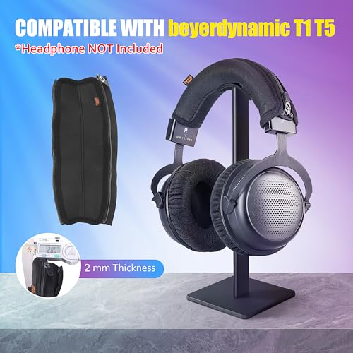 T1 T5 Headband Cover Compatible with beyerdynamic T1 2nd 3rd/ T5 2nd 3rd Headphones Thicker Sports Fabric Replacement Headphone Headband Cushion Pad Cover Headband Protector (Black)